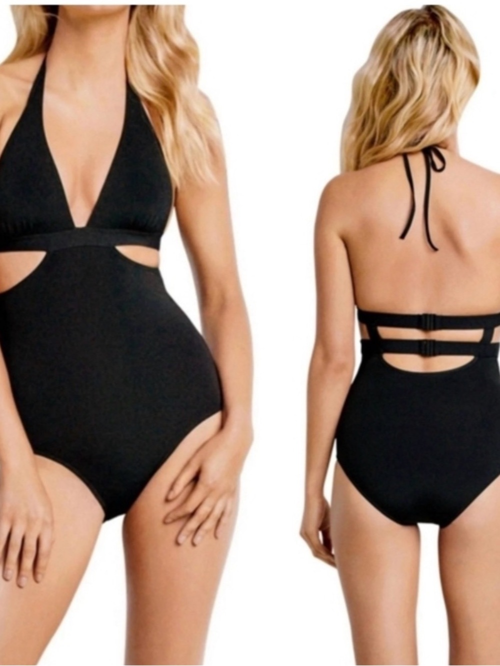 Seafolly Black Cutout Halter One-Piece Swimsuit